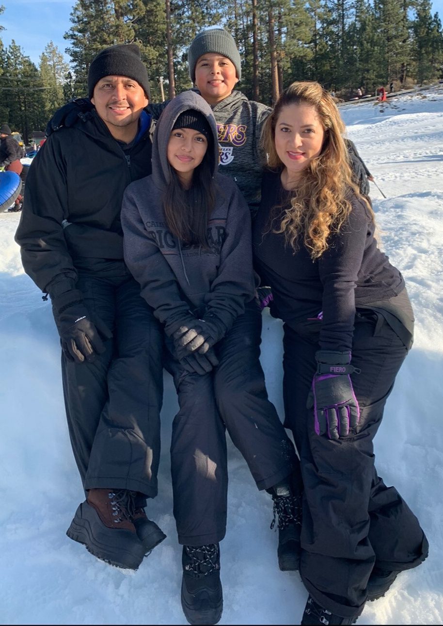 Chasity Valenzuela and husband, Carlos and two children, Isabbel and Anthony in snow